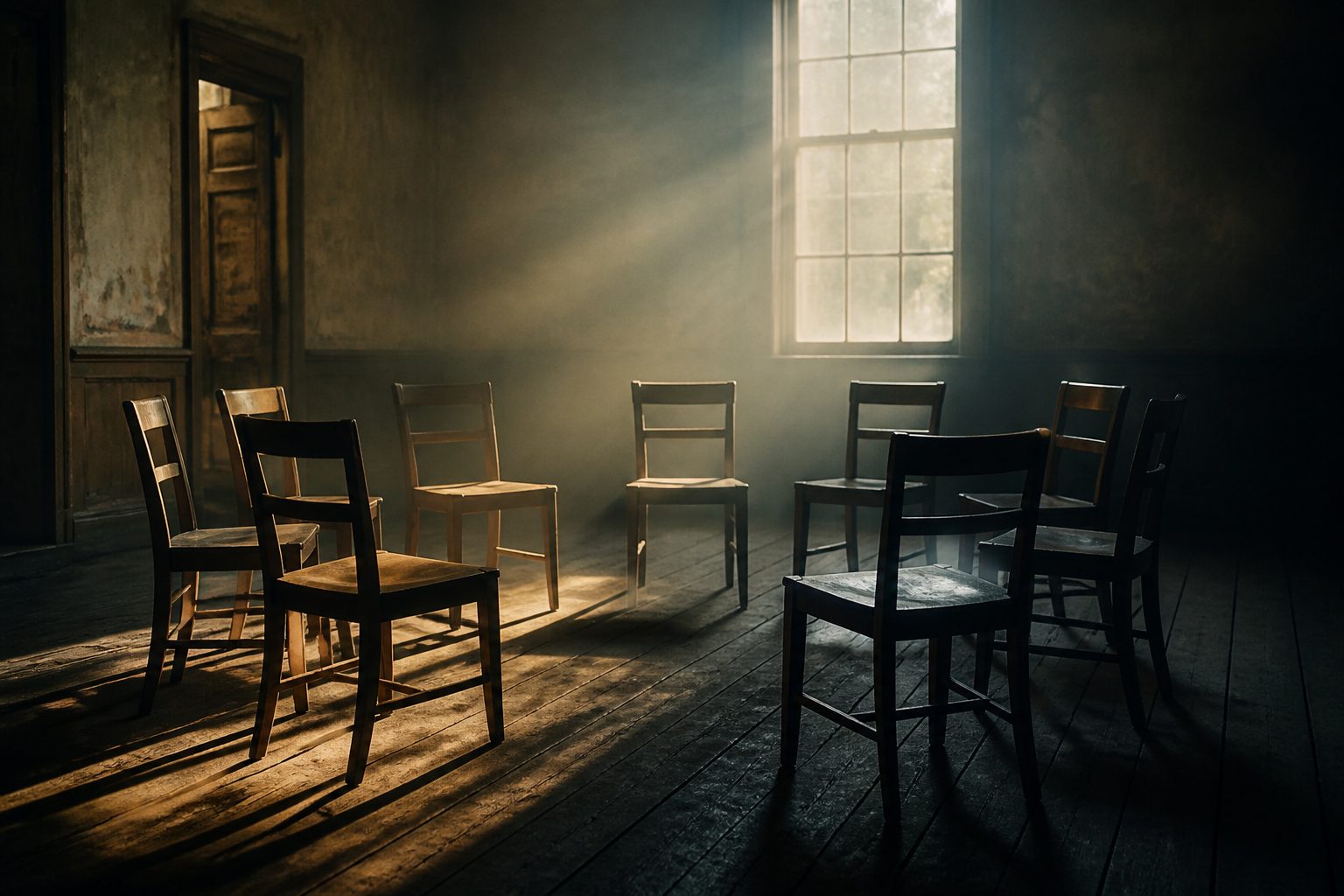 Chairs arranged in a circle in a quiet room