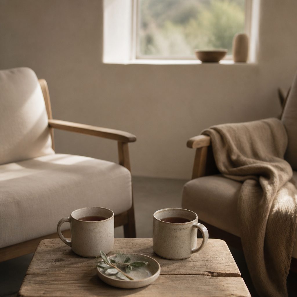 Two chairs and two mugs