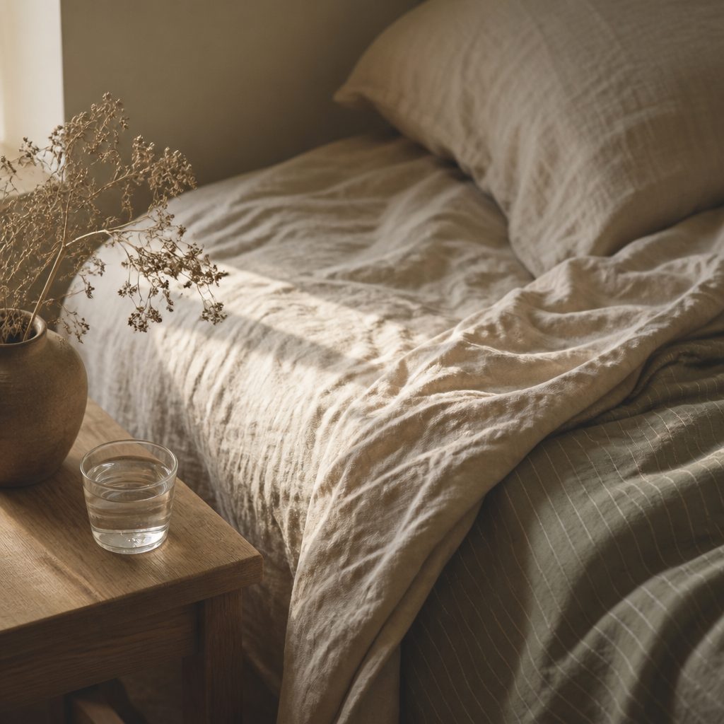 A bed in early morning light